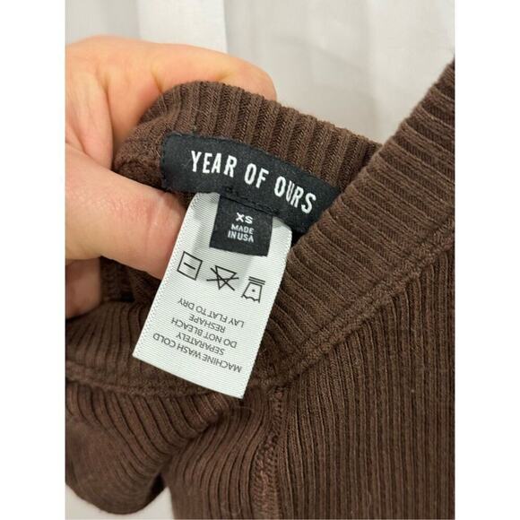 Year of Ours lounge short onesie in dark oak ribbed brown romper | Sz XS - Picture 6 of 8